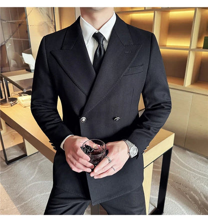 Autumn Winter Thickened Woolen Suit Jacket Men Double-breasted Casual Business Blazers Slim Fit Wedding Social Dress Coat M-4XL