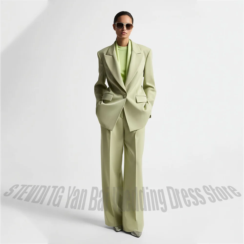 Professional Women 2 Piece Suit Set Peak Lapel Single Button Straight Leg Elegant Business Office Formal Outfit Jacket Pants