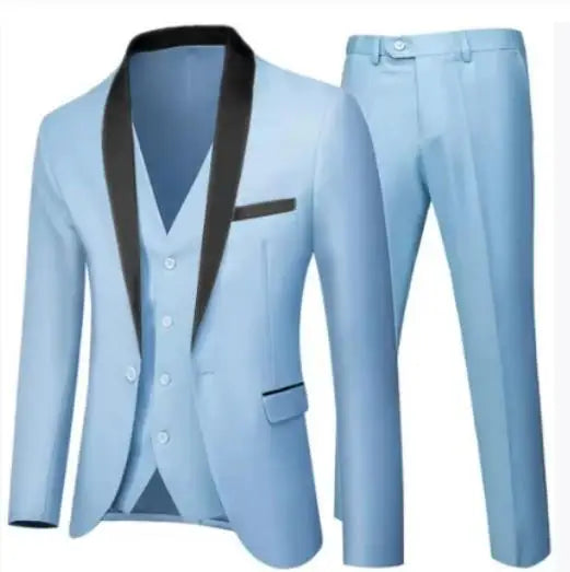 Men's black 3-piece slim fit elegant formal casual 3-piece set jacket vest pants business wedding dance regular sports jacket
