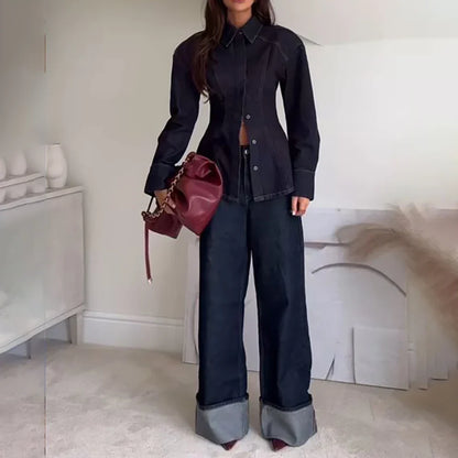Elegant Women's New Two Pieces Pants Sets Office Business Casual Formal Wear Slim Fit Denim Trousers with Blazer Modern Outfit