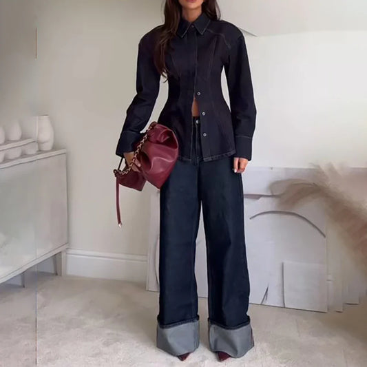 Elegant Women's New Two Pieces Pants Sets Office Business Casual Formal Wear Slim Fit Denim Trousers with Blazer Modern Outfit