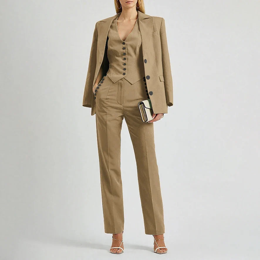 Slate Green Women's Suit Customized Elegant Single-breasted Peaked Lapel Three Pieces (Jacket+Pants+Vest) Office Lady Set