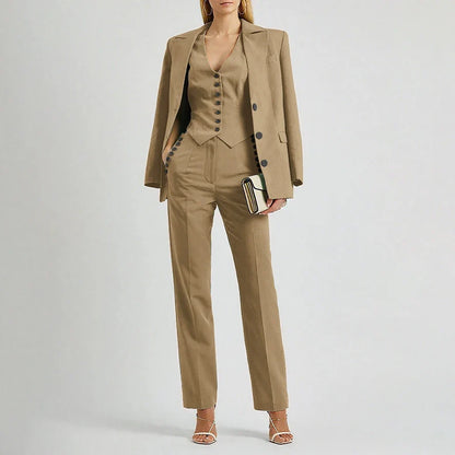 Slate Green Women's Suit Customized Elegant Single-breasted Peaked Lapel Three Pieces (Jacket+Pants+Vest) Office Lady Set