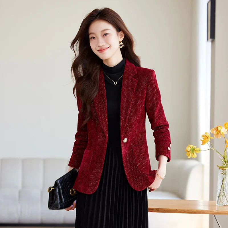 Spring Autumn New Suit Coat Women Fashion Slim Gold velvet Long-sleeved Suit Jacket Female Commuting Business Casual Blazer coat