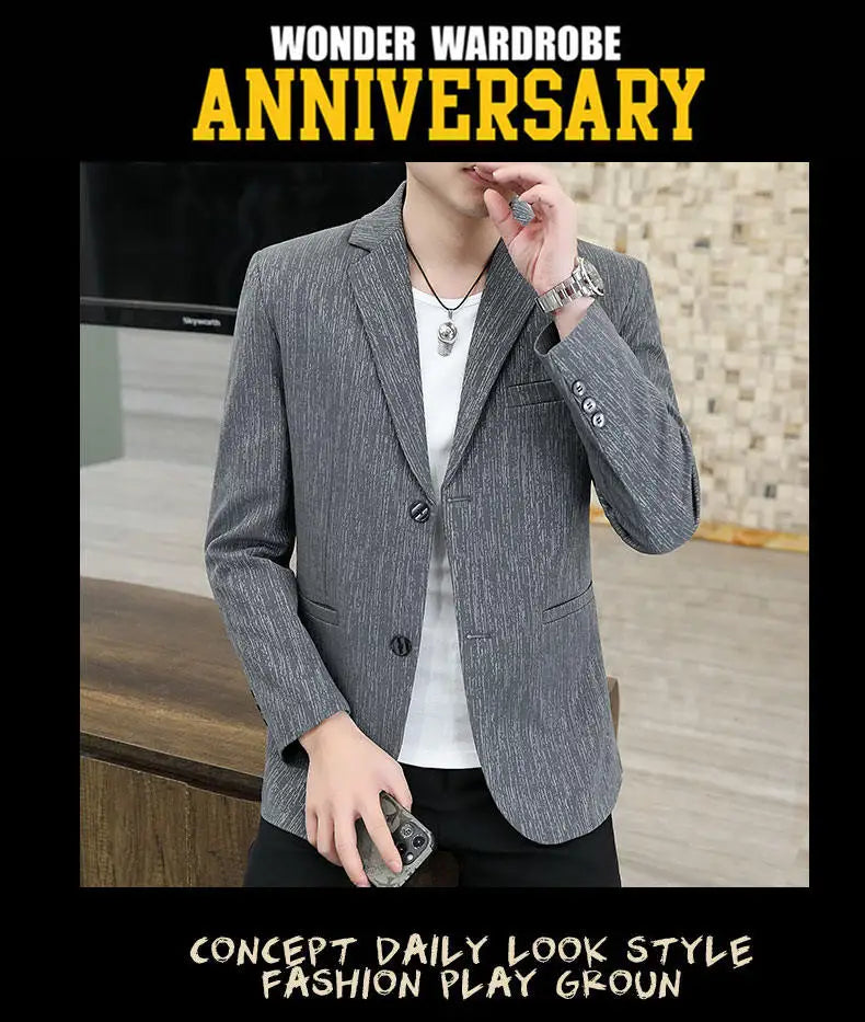 Blazer Men's Business Gentleman Korean Wedding Fashion Trend, Slim Fit, Breathable, Striped, Versatile, High-end Casual Blazer