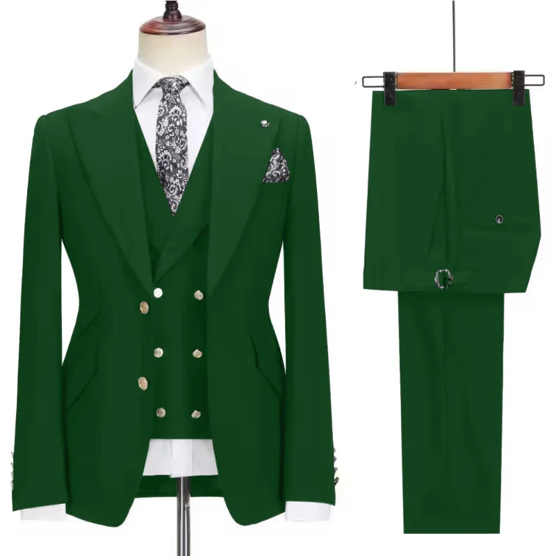 3 Piece Formal Slim Fit Men Suits Groom Tuxedos Peak Lapel Single Breasted Blazer Vest Pants Sets Business Clothing for Men