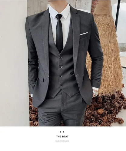 Men's 3-Piece Suit Slim Fit Blazer Vest Pants Set Business Formal Wedding