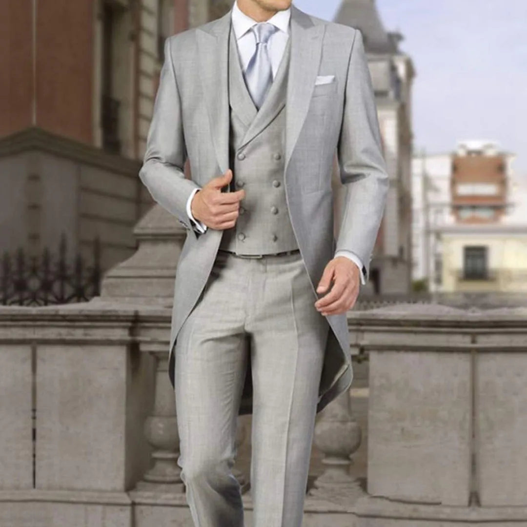 Men Suit 3 Piece Light Gray With Lapel Solid For Wedding Banquet Birthday Party Business Work Daily Tuxedo Set Jacket Vest Pants