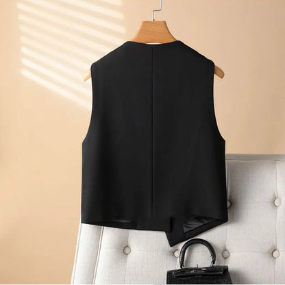 Women's Blazer Vest Spring Autumn Coats Irregular Tank Top V-neck Sleeveless Suit Vest Jacket Female Waistcoat Outerwear