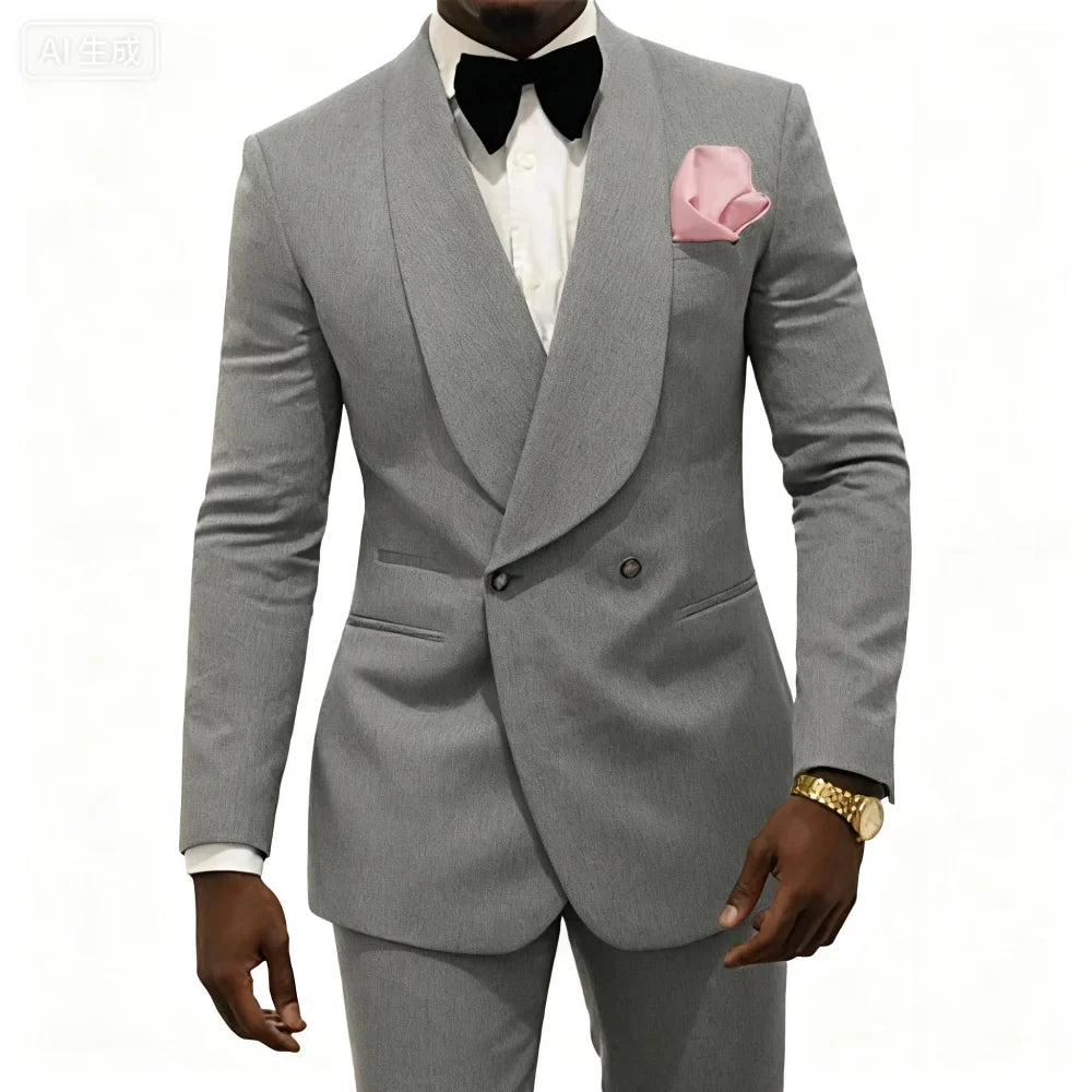 Men's Double Breasted 2-Piece Wedding Suit with Rose Jacket — Smoking Suit for Men