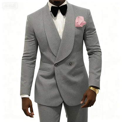 Men's Double Breasted 2-Piece Wedding Suit with Rose Jacket — Smoking Suit for Men