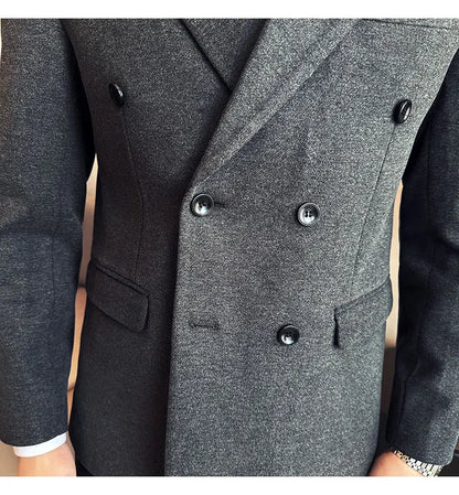 (Jacket+Pant) Autumn Winter Thickened Woolen Suit 2025 New High Quality Slim Business Tuxedo Fashion Wedding Social Suits