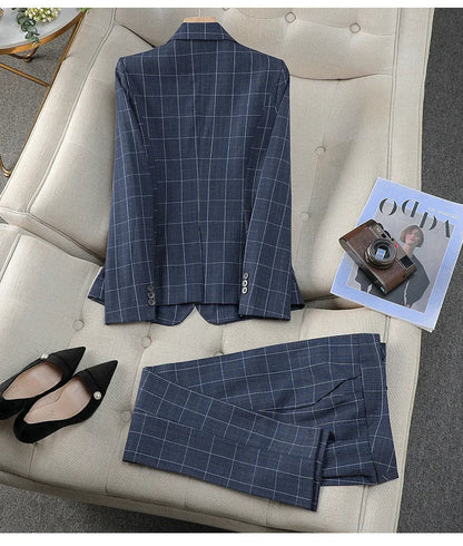 Apricot Plaid Pant Suits for Women Blazer British Style Capable Fashionable High-end Professional Clothing OL Clothes Suit Pants