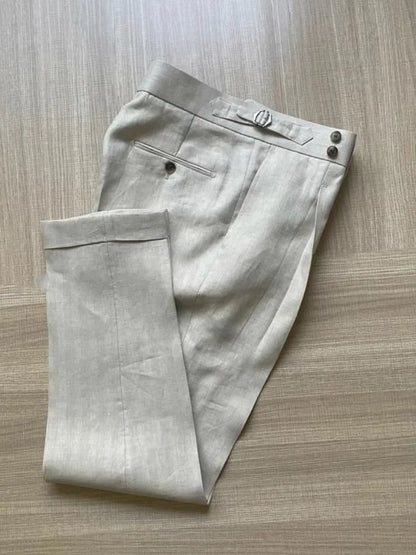 Men Thin Slim Fit Top Quality Beige White Linen Suits Matching Sets Spring Summer Comfortable Two Piece Set Casual Outfits 2025