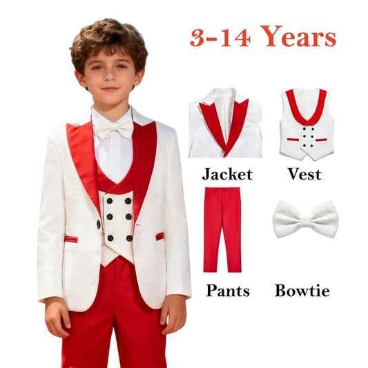 Boys Suit Set Red Paisley 4-Piece Wedding Ring Bearer Tuxedo