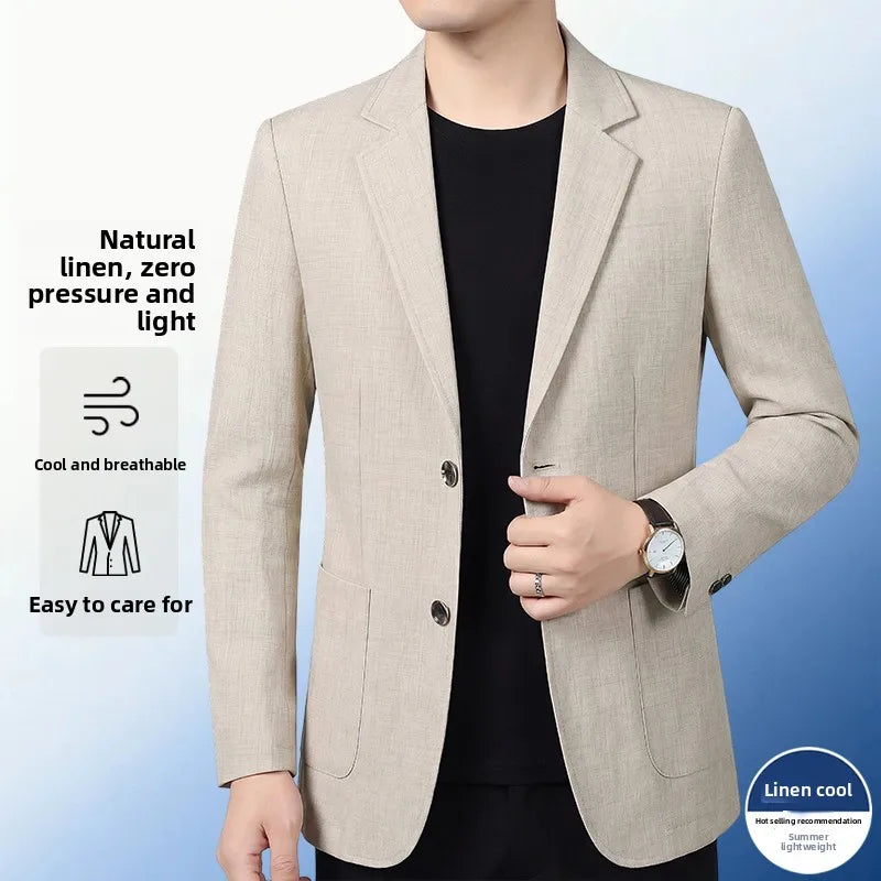 30% Linen Blazer - Stylish Business Formal Men's Suit with Gentleman British Style Trendy Breathable and Versatile Casual Blazer