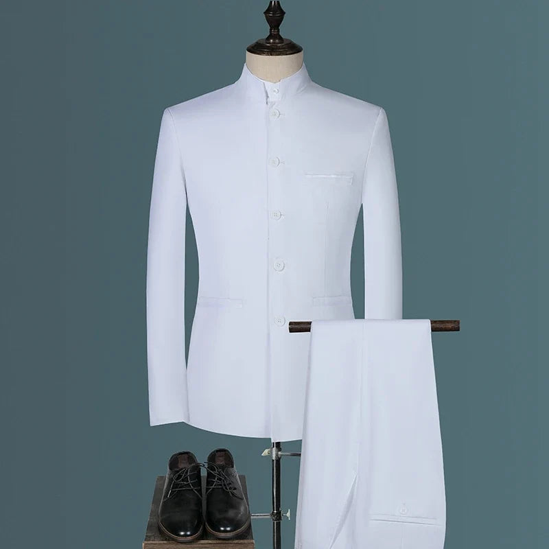 Men's 3-Piece Suit Blazer Vest Pants Smart Casual Standing Collar Mao Suit for Wedding Work and Outdoor