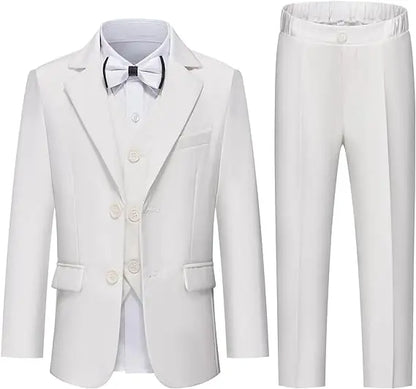 Gentleman Kids Blue 4Piece/Set Jacket Vest Pants Bowtie Photograph Suit Boys Piano Dress Children Graduation Performance Costume