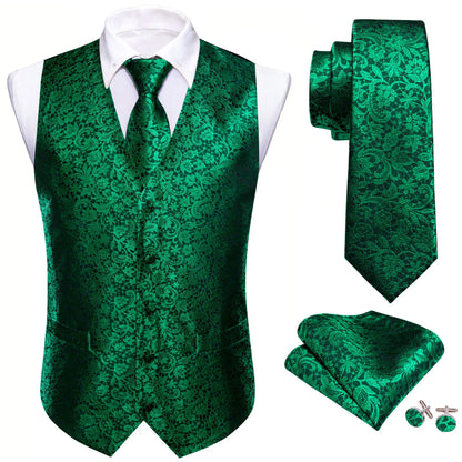 Men's Vest Embroidered Paisley Floral Waistcoat for Formal and Casual Wear — Green, Blue, Silver, Gray, Gold, Pink