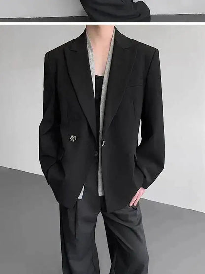 Metal Placket 2025 Buckle New Casual Blazer Fashion Jacket Men's Original Elegant Korean Handsome Jacket Original JY7386