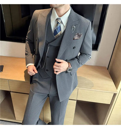 Classic Striped Wedding Suit Set Men 3 Piece Set (jacket+vest+pant) Business Formal Casual Suits Office Party Prom Groom Suit