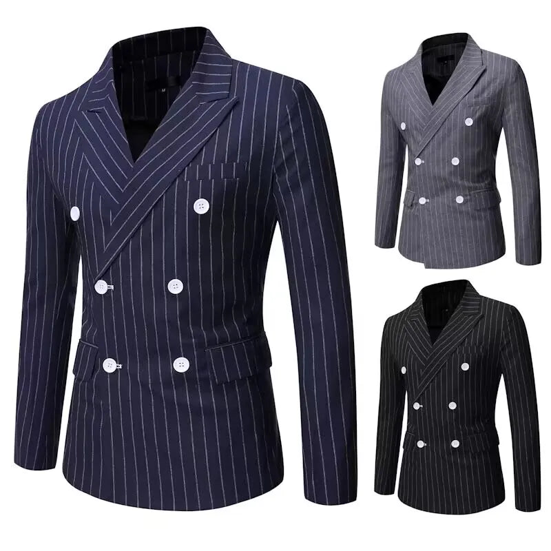 Elegant Striped Men Business Blazer Jacket Slim Fit Groom Male Casual Wedding Suits Peak Lapel Blazer Top Men Clothes Jacket