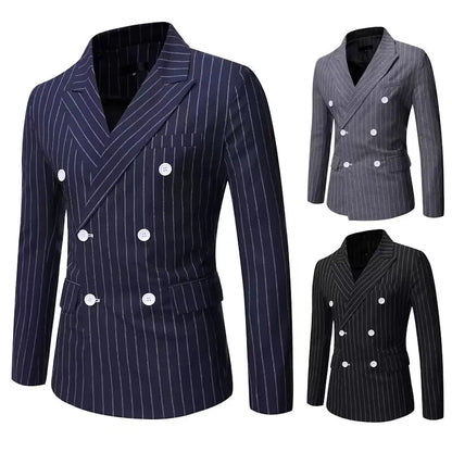 Elegant Striped Men Business Blazer Jacket Slim Fit Groom Male Casual Wedding Suits Peak Lapel Blazer Top Men Clothes Jacket