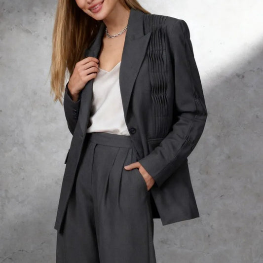 Spring Autumn New Women Blazer Solid Color Single Button Pleated Minimalist Design Elegant Fashion Office Lady Coat HK16279
