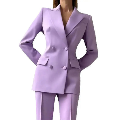 Women 2 Piece Suits Sets Elegant Peak Lapel Double Breasted Outfits Daily Casual Chic Female Suit (Jacket+Pants) Customized