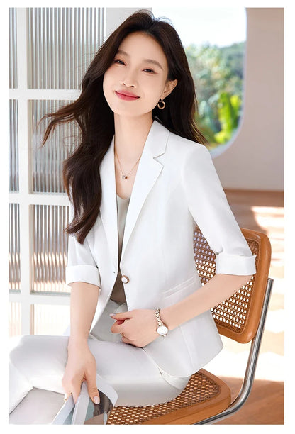 Fashionable Mid-Sleeved Women's Suit, Boutique Two-Piece Pants + Blazer. Style, New 2025 Summer Style