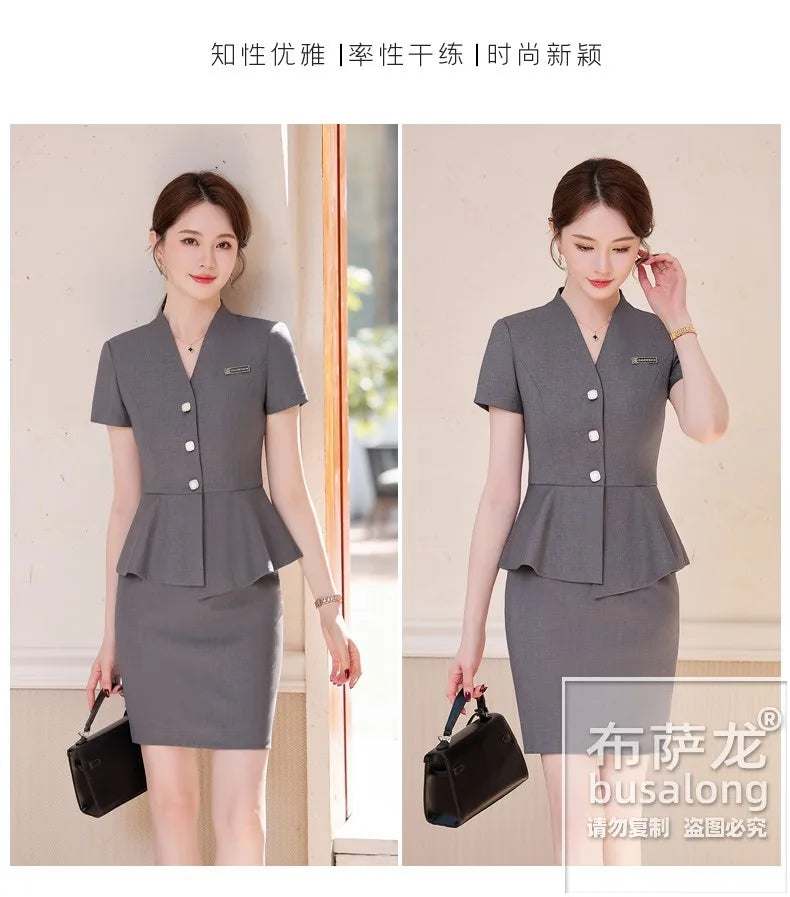 Short Sleeve Suit Professional Set Summer Hotel Management Front Desk Reception Manager Workwear Waiter Uniform Formal Wear