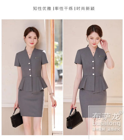 Short Sleeve Suit Professional Set Summer Hotel Management Front Desk Reception Manager Workwear Waiter Uniform Formal Wear