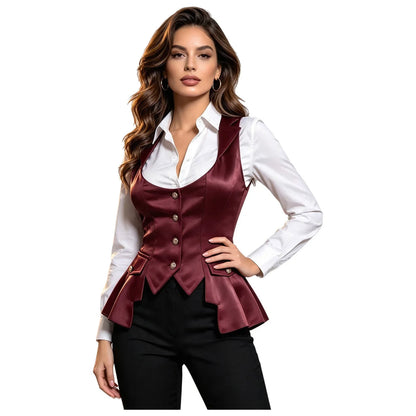 Women Victorian Waistcoat Gothic Costume Medieval Sleeveless Renaissance Satin Vests for Halloween Carnival Punk Clothing