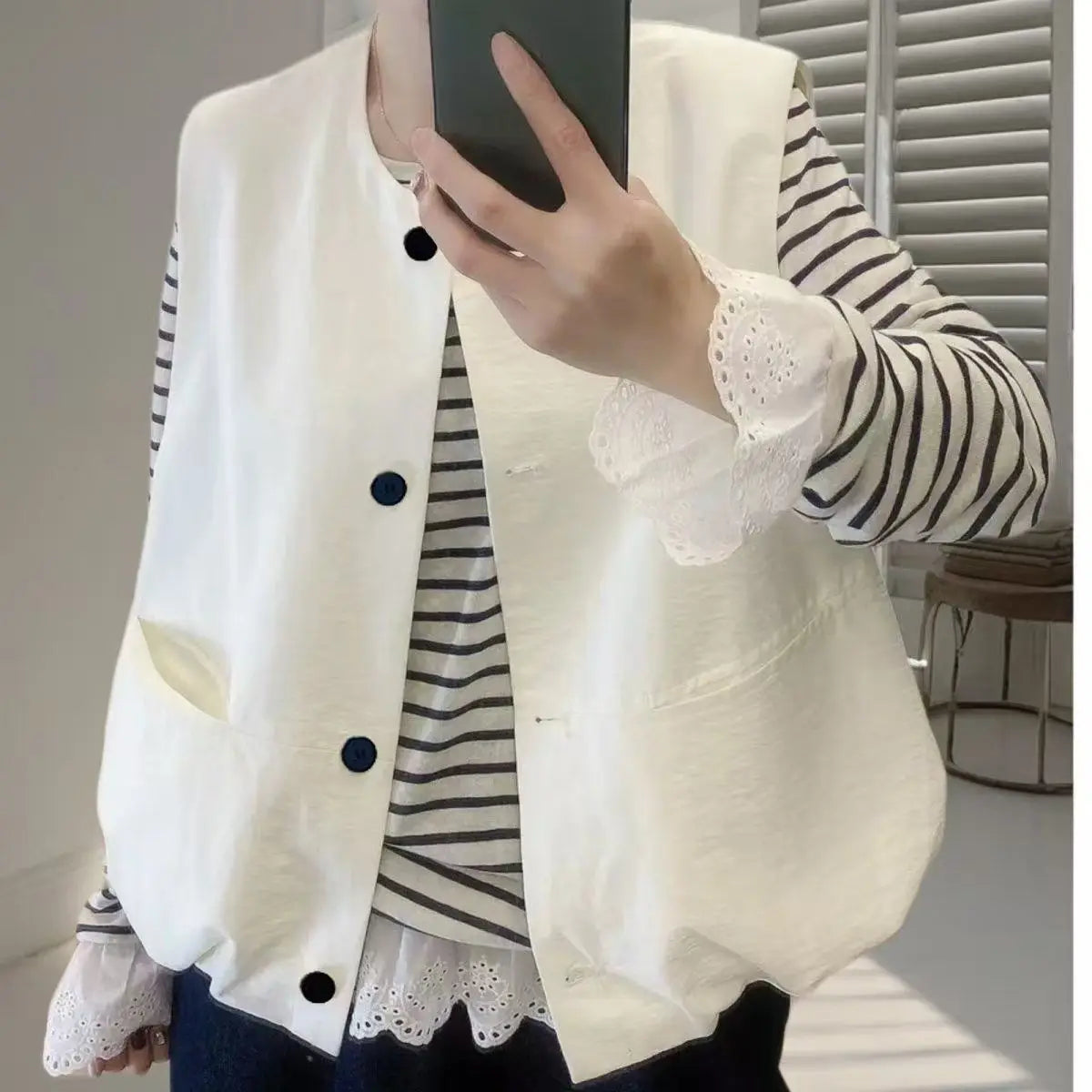 Vest Female Spring Autumn Casual Lined Waistcoat Women O-Neck Sleeveless Jacket Women Solid Single-breasted Vest Coat