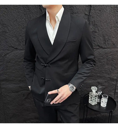 (Jacket+Pants) Vintage Luxury Chinese Style Suit Fashion Men High-end Elegant Business Social Wedding Dress Suit Tuxedo 2Pcs Set