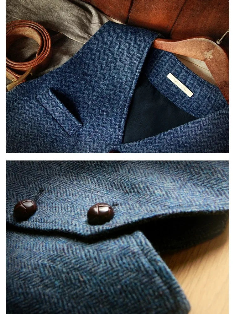 Men's Waistcoat Herringbone Wool Blend V-Neck Single Breasted Vest for Weddings and Smart Casual