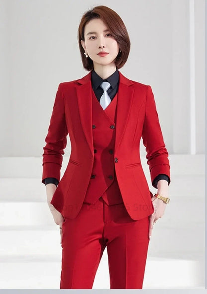 Spring/Autumn New Style Professional Beauty Salon Manager Workwear Women's 3 Piece Long Pants Suit Elegant High End Uniform