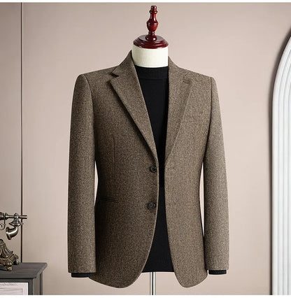 Autumn Winter Thicken Warm 50% Woolen Men Suit Jacket Retro Style Fashion Business Slim Fit Casual Wedding Groom Coats Tailcoat