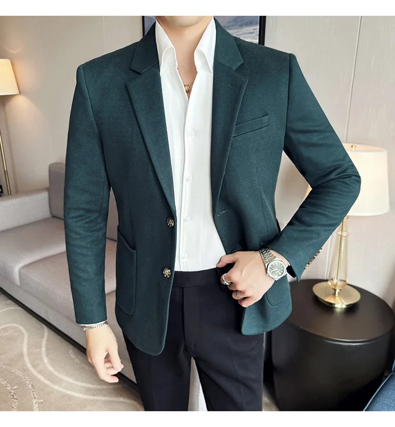 Autumn Winter New Woolen Slim Fit Suit Coat Men Fashion Casual Business Social Party Dress Men's Suit Jackets Tailcoats 4XL-M