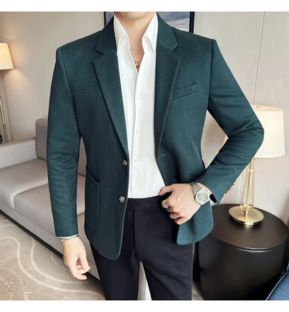 Autumn Winter New Woolen Slim Fit Suit Coat Men Fashion Casual Business Social Party Dress Men's Suit Jackets Tailcoats 4XL-M