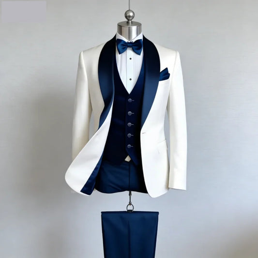 Costumes 3 pièces (Blazer+Gilet+Pantalon) Ensembles de Smoking Veste à Revers Cranté Costumes Homme Décontracté Gilet et Pantalon Croisés pour Mariage Affaires