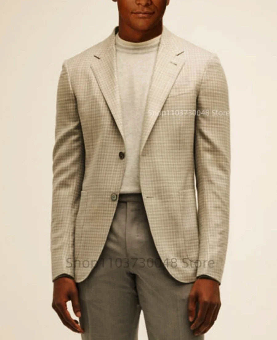 Casual Single Breasted Plaid Suits Blazer Slim Fit Beige Houndstooth Wedding Groom Tuxedo Jacket Fashion Costume Winter One Coat