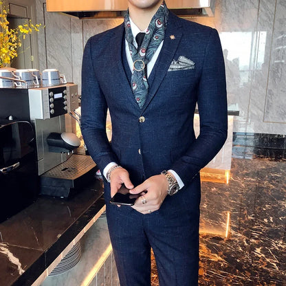 Men's 3-Piece Striped Formal Suit – Blazer, Vest & Trousers | Italian Style Business Gentleman