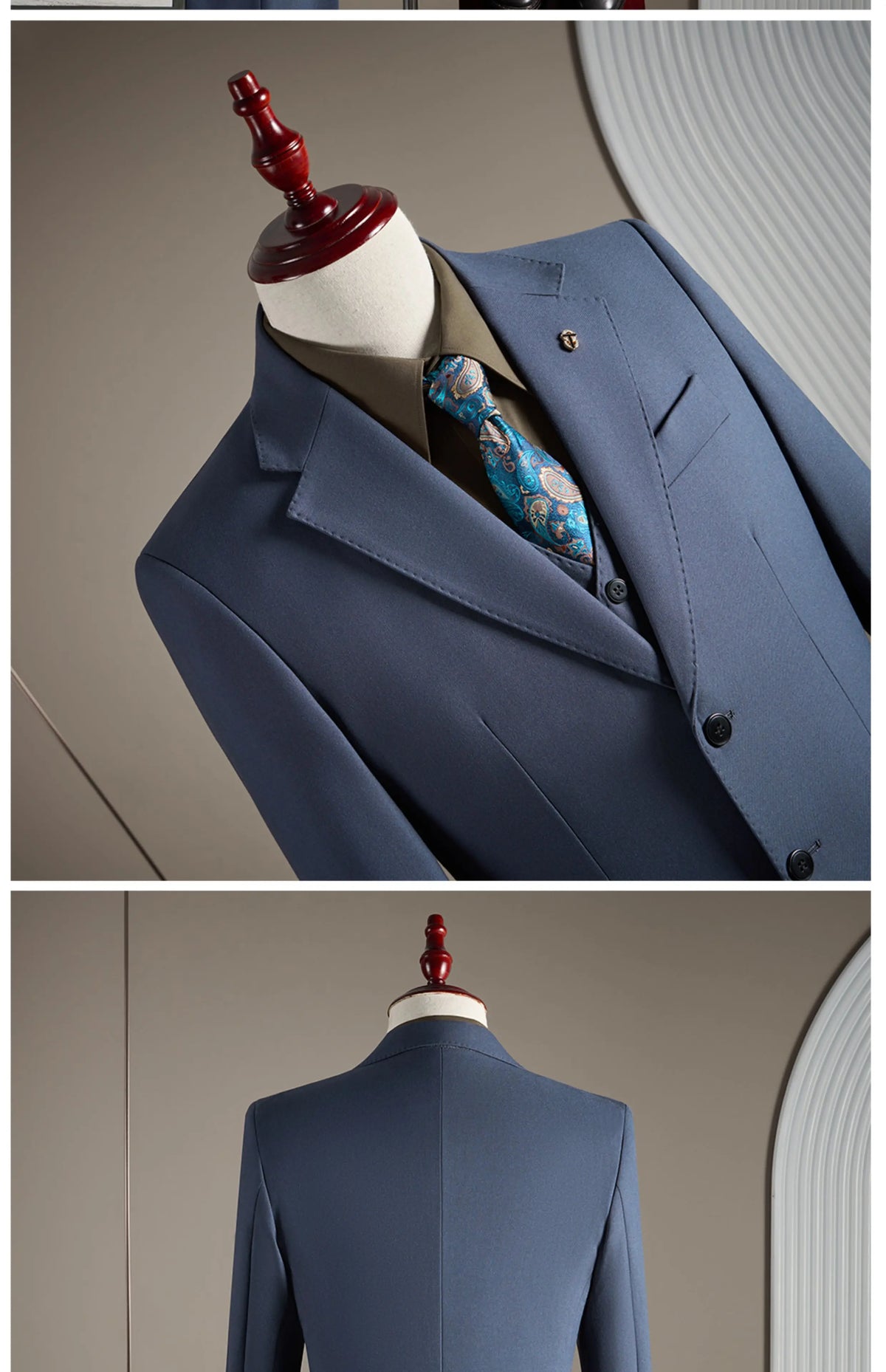 Men's Wool Blend Three-Piece Suit – Slim Fit British Style for Weddings & Formal Occasions