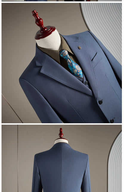 Men's Wool Blend Three-Piece Suit – Slim Fit British Style for Weddings & Formal Occasions