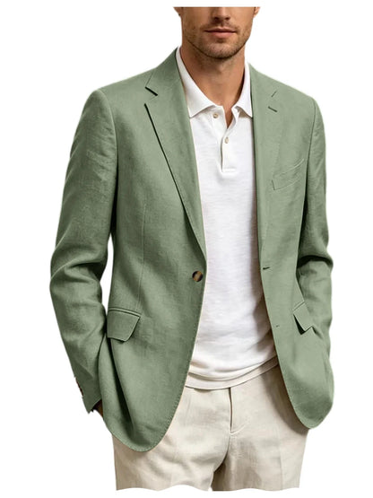 Men's Linen Blend Blazer One Button Lightweight Casual Business Suit Jacket Slim Fit Formal Sport Coat For Wedding Party Office