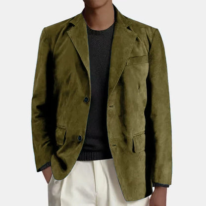 Retro Men Faux Suede Blazer Notched Lapel 2 Button Slim Fit Casual Suit Coat Business Formal Jacket For Wedding Party Daily Wear