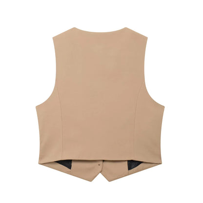 Cropped Formal Vests Woman Office Sleeveless Women's Suit Vest Summer Button Black White Short Vest Casual Working Vest