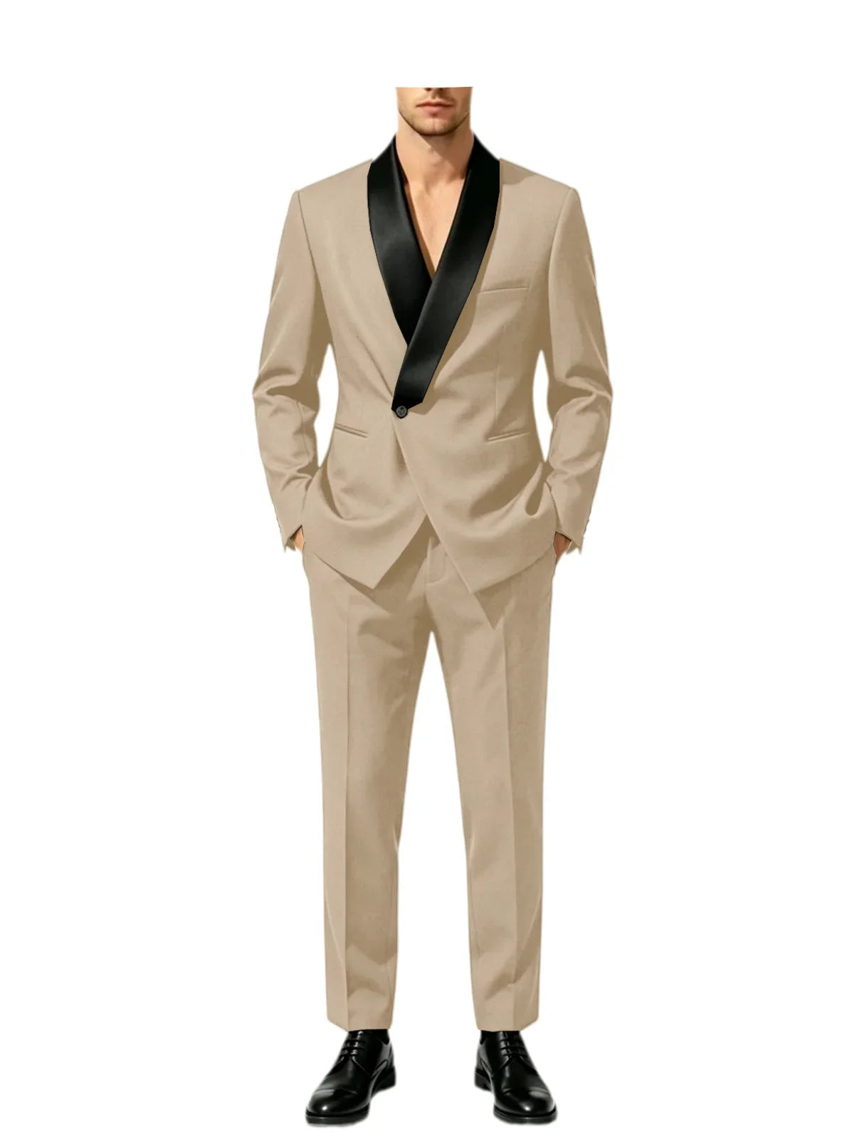 Men's Slim Fit Tuxedo Suit with Black Satin Shawl Lapel – 2-Piece Blazer & Pants for Wedding, Prom & Formal Events