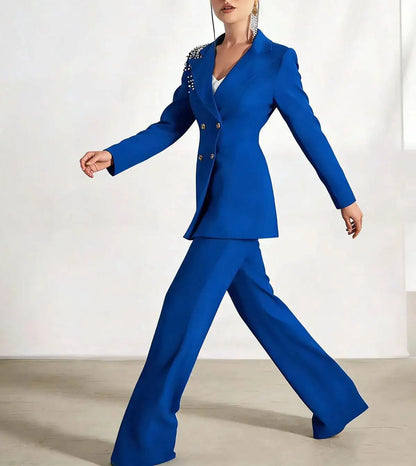 Classic Blazer 2 Pieces Suits Plus Size Pearls Double Breasted Women Wedding Guest Mother Set Customized Party Office Outfit